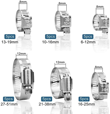 스테인리스 스틸 워크 기어 Hose 클램프 연료 라인 파이프 조정 범위 1/4-2 6-51mm ZINC 끝 샘플 재고