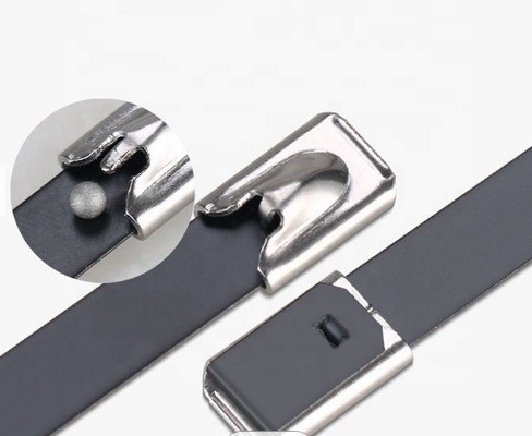 자물쇠 금속 랩 케이블 넥타이 공 잠금 JIS 표준 PVC 코팅 스테인리스 스틸 넥타이 7.9mm GB 표준