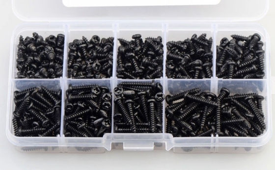 알로이 천연색 450pcs M3 탄소 강철 검은 PA 크로스 판 머리 원 머리 자기 탭 나사 조합 세트