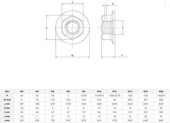 ANSI/ASME 표준 스테인리스 스틸 육각형 플랜지 견과류 M4 M5 M6 M8 M10 M10 스레드 DIN6923 다양한 산업용